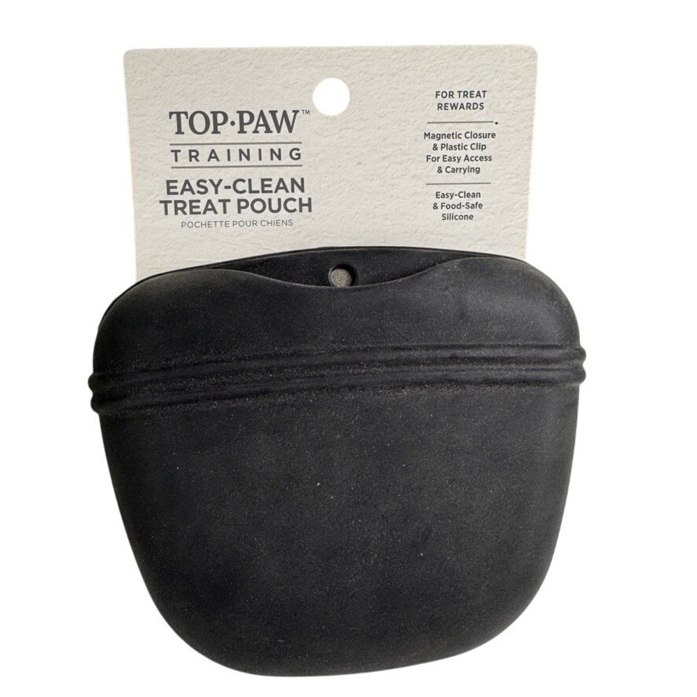 Top Paw Training Easy-Clean Treat Pouch Black Silicone Magnetic Closure Clip NEW